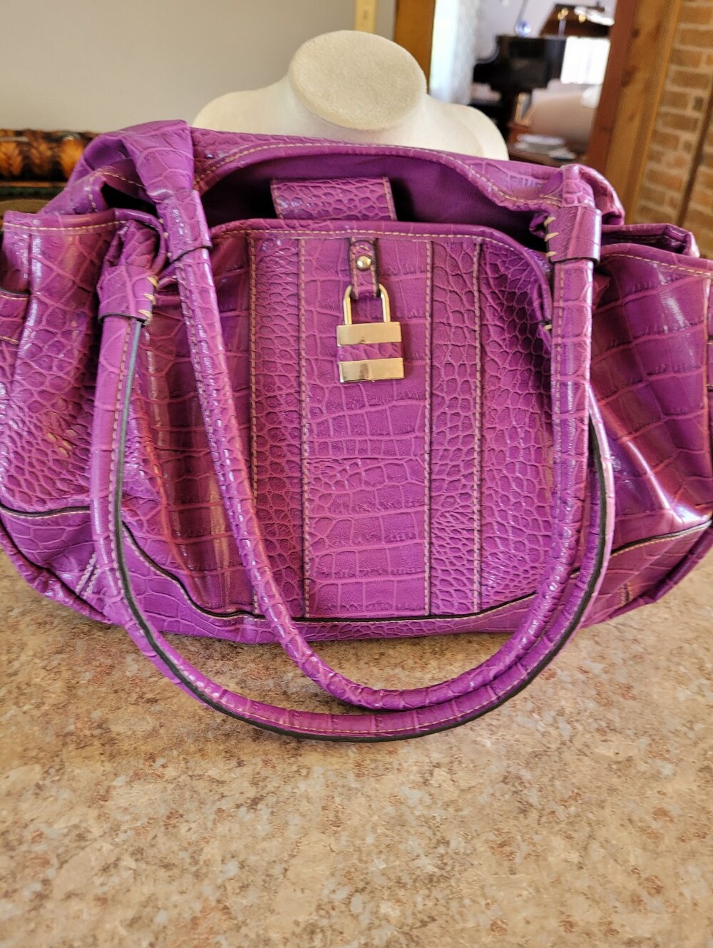Purple Croc-Embossed Tote Bag - Stylish Women's Handbag